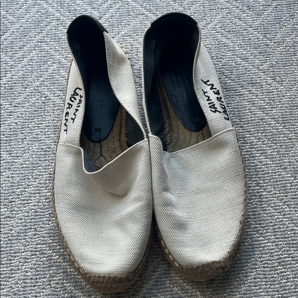 💯 authentic Saint Laurent Cream Signature Canvas Espadrille
